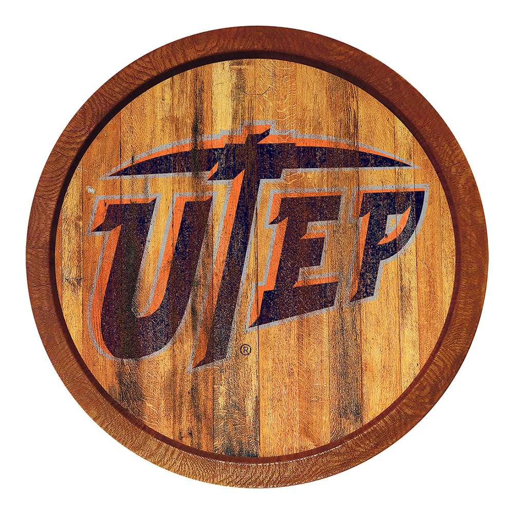 UTEP Miners Logo Weathered (Plastic) - Weathered "Faux" Barrel Top Sign  