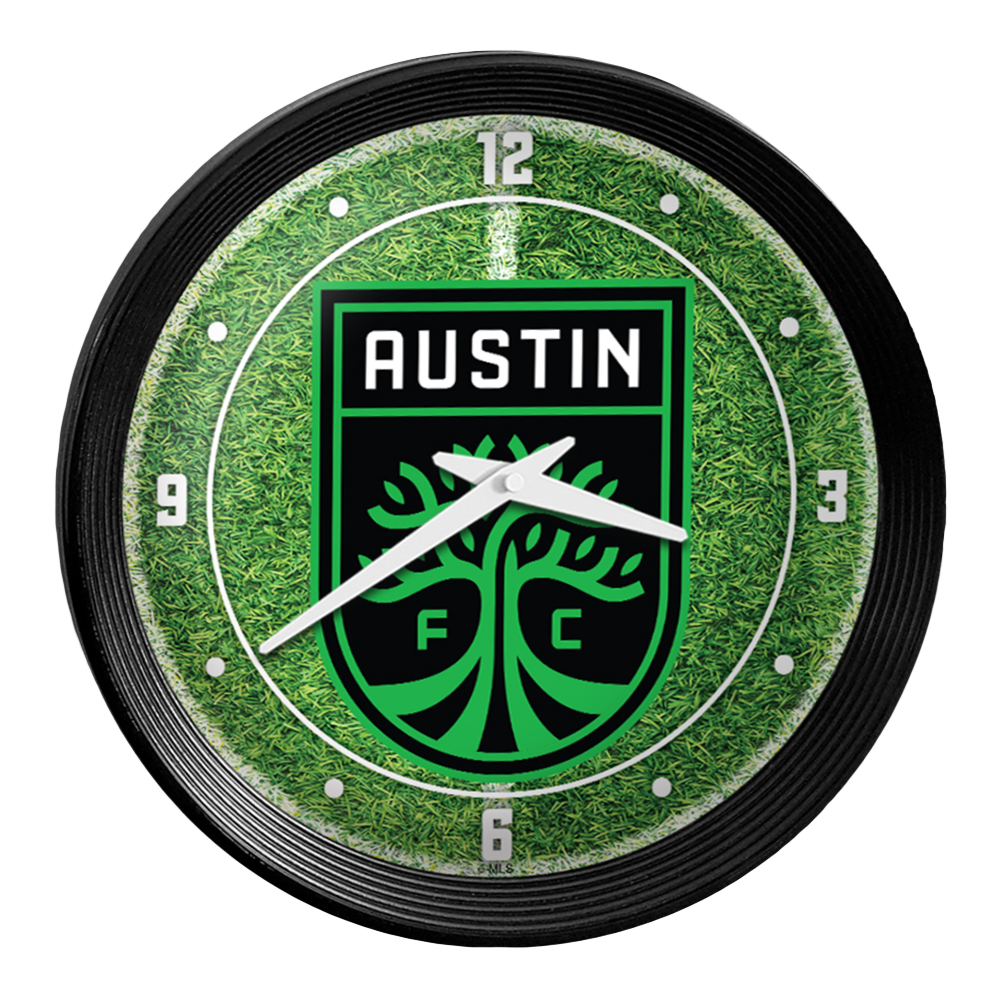 Austin F.C.: Pitch - Ribbed Frame Wall Clock Button Pot