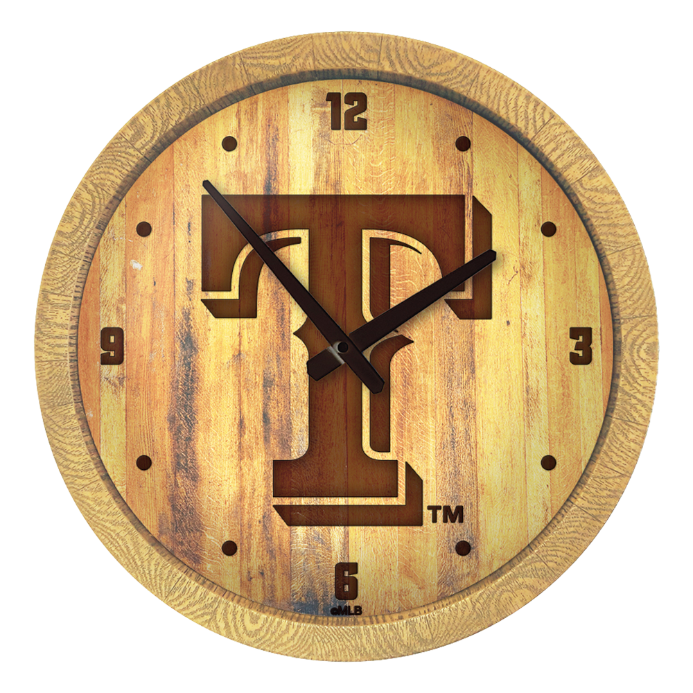 Texas Rangers Logo - Branded "Faux" Barrel Top Clock  