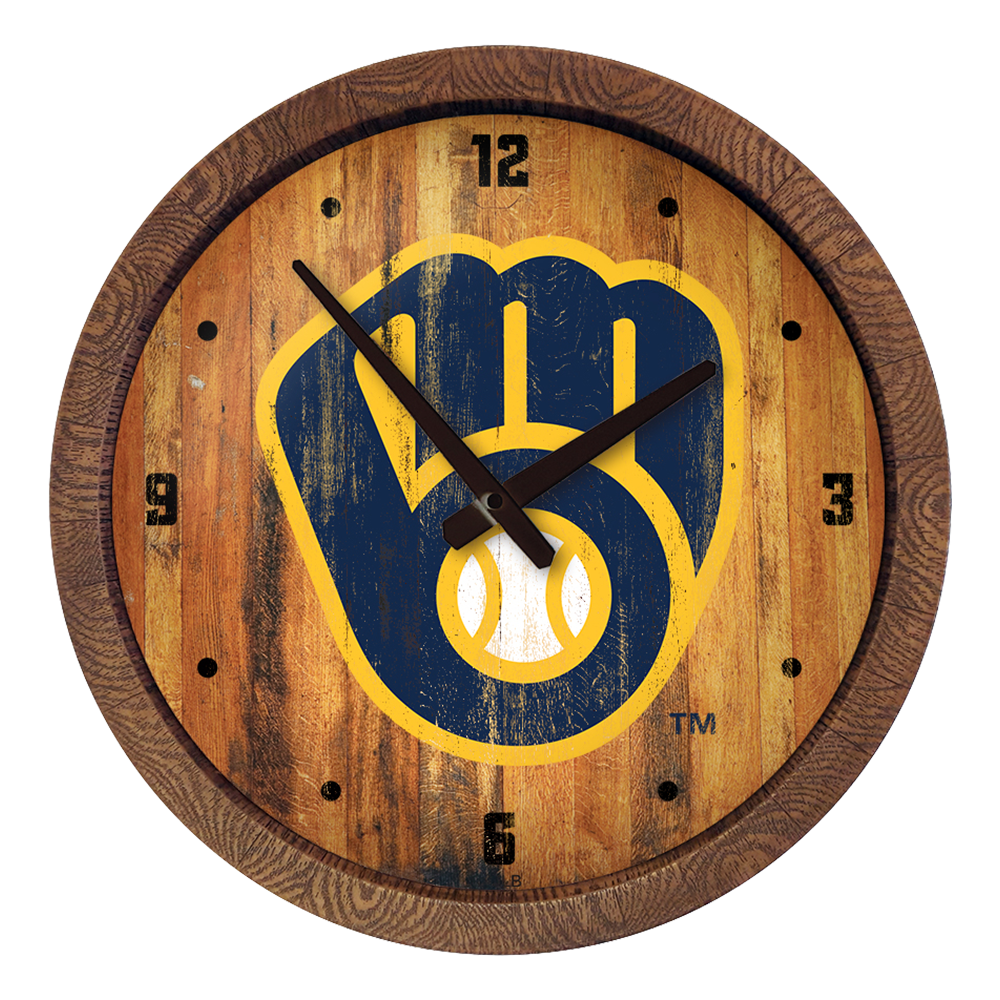 Milwaukee Brewers Logo - Weathered "Faux" Barrel Top Clock  