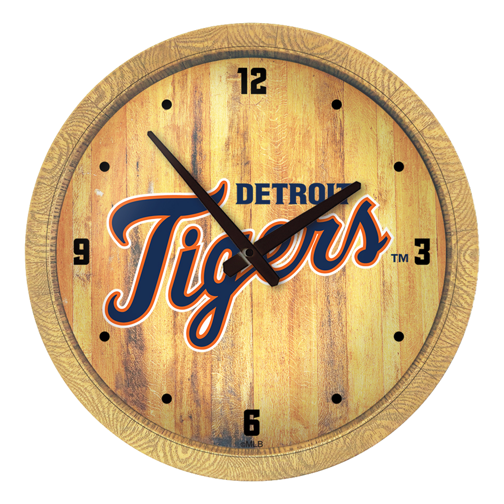 Detroit Tigers Logo - "Faux" Barrel Top Clock  