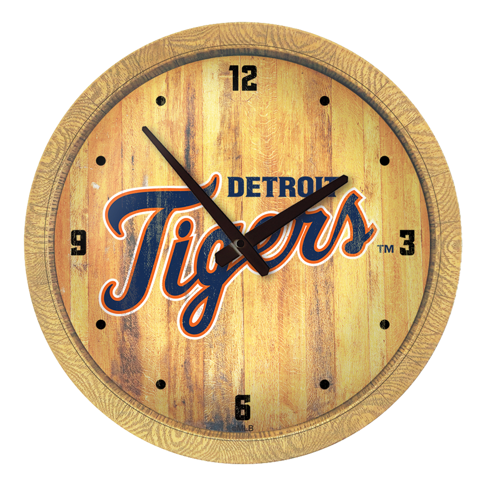 Detroit Tigers Logo - Weathered "Faux" Barrel Top Clock  