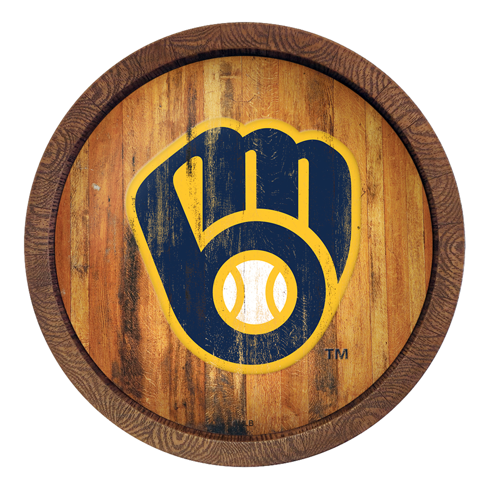Milwaukee Brewers Logo - Weathered "Faux" Barrel Top Sign  