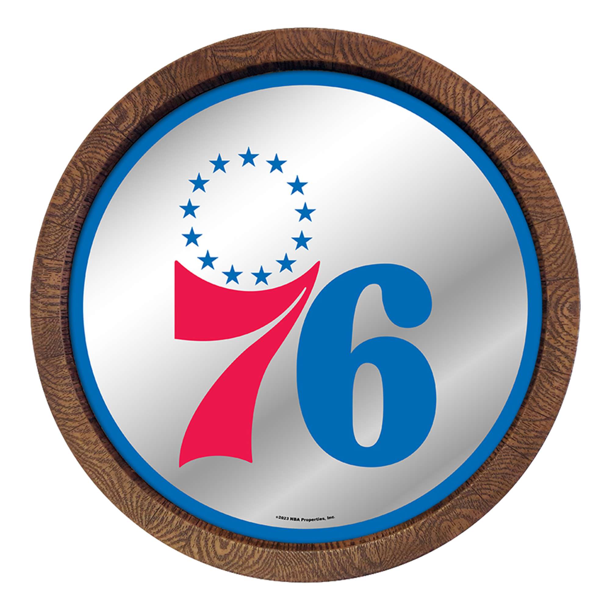 Philadelphia 76ers: "Faux" Barrel Top Mirrored Wall Sign    