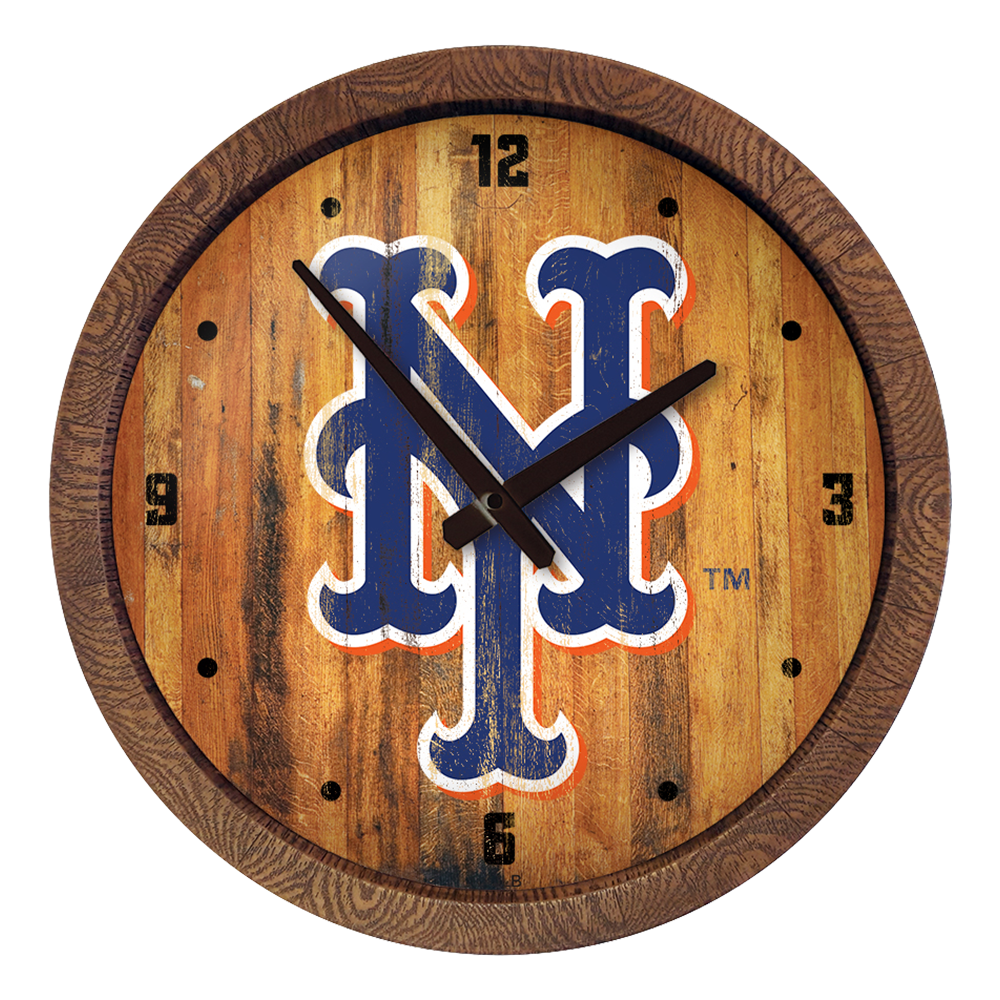 New York Mets Logo - Weathered "Faux" Barrel Top Clock  
