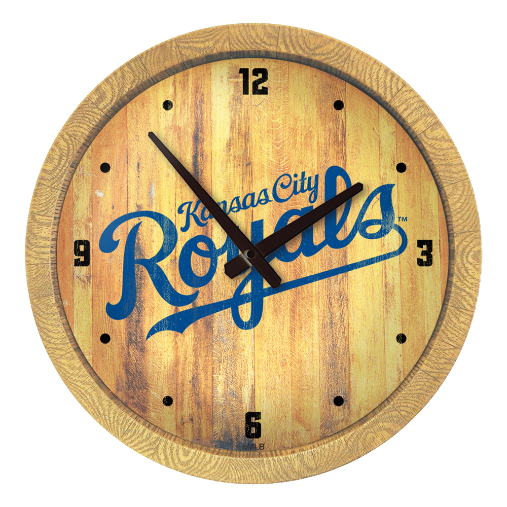 Kansas City Royals Wordmark - Weathered "Faux" Barrel Top Clock  