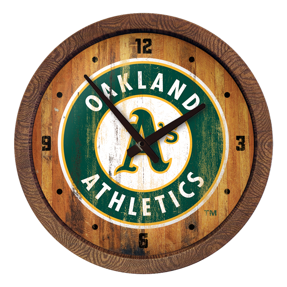 Oakland Athletics Weathered "Faux" Barrel Top Clock  