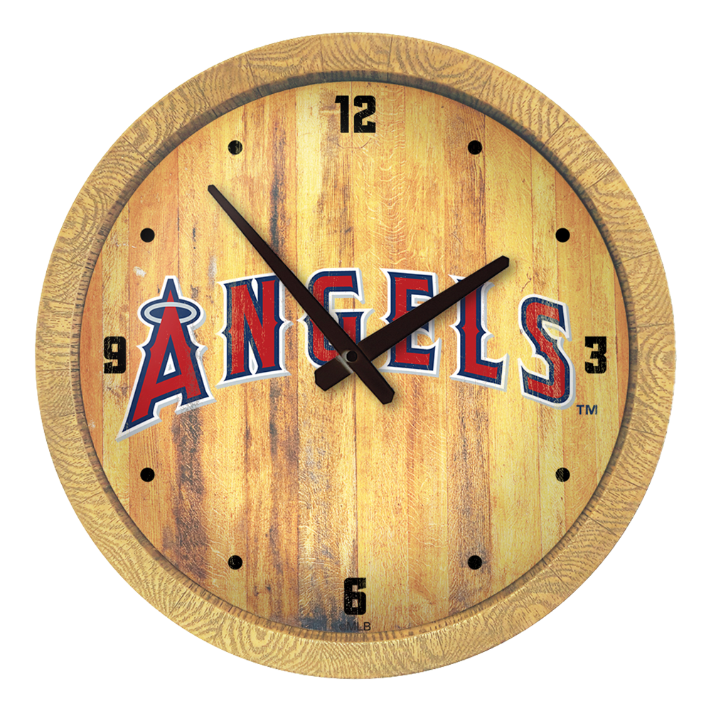 Los Angeles Angels Wordmark - Weathered "Faux" Barrel Top Clock  