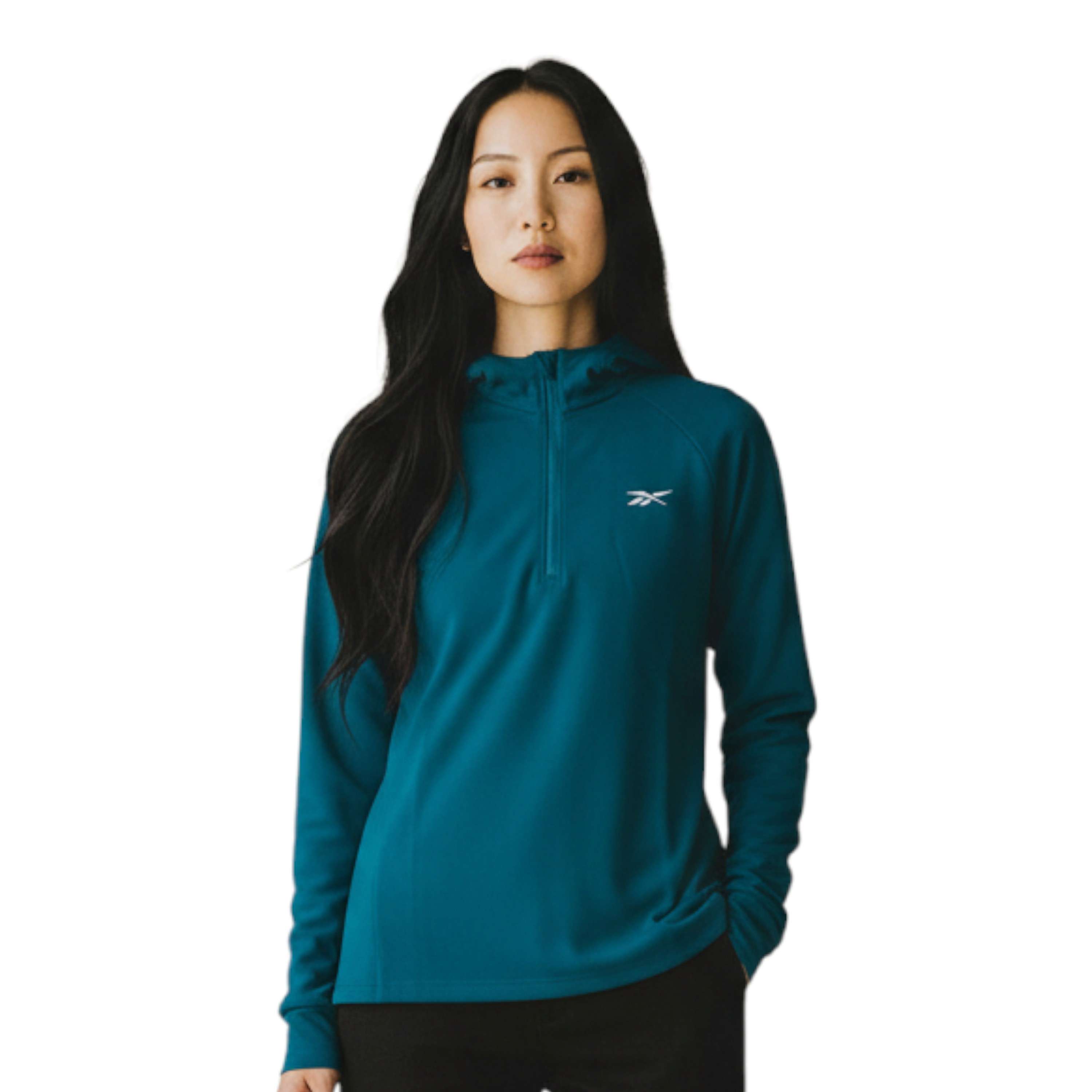 Sudadera con capucha y cremallera 1/4 manga larga