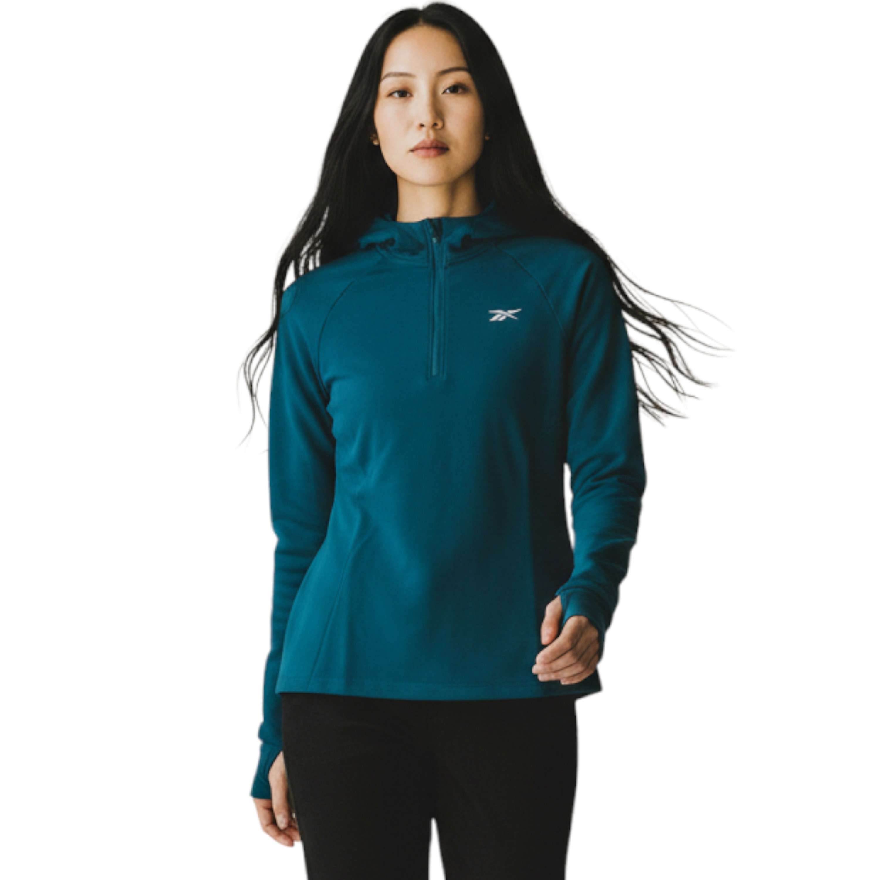 Sudadera con capucha y cremallera 1/4 manga larga