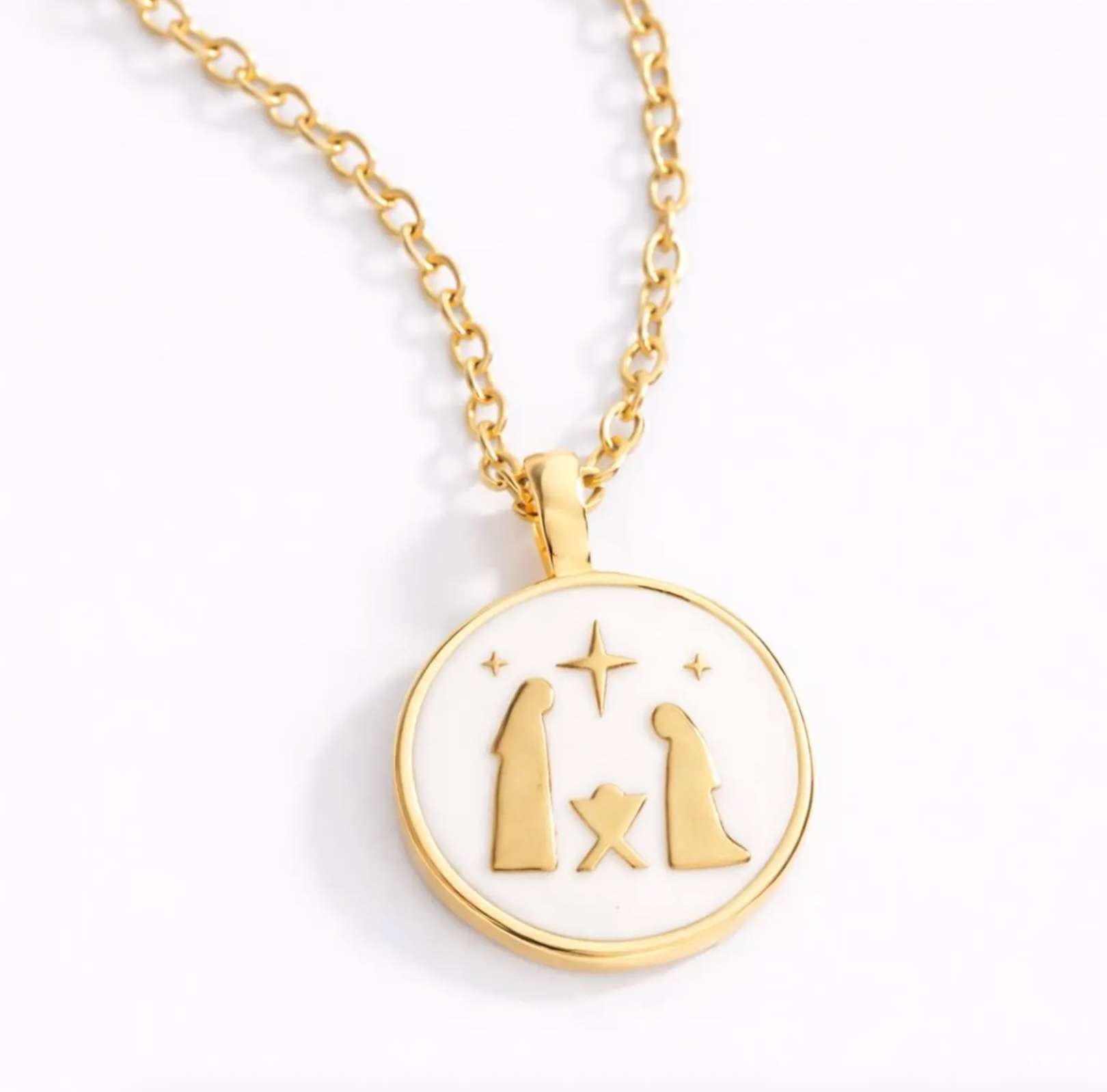 Remember Christmas Nativity Enamel Necklace, , large