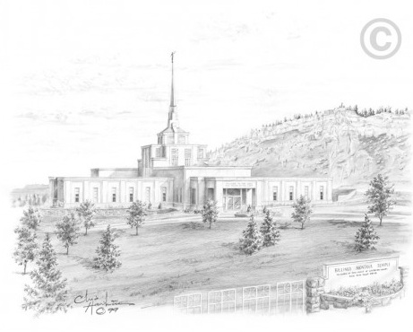 Billings Temple Sketch - 5x7 Print