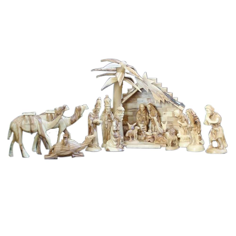 Olive Wood Nativity with Stable