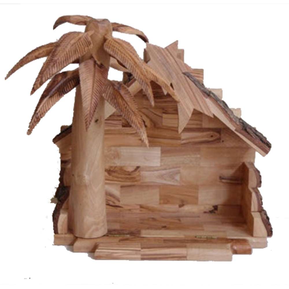 Olive Wood Nativity with Palm Tree Stable, , large image number 2