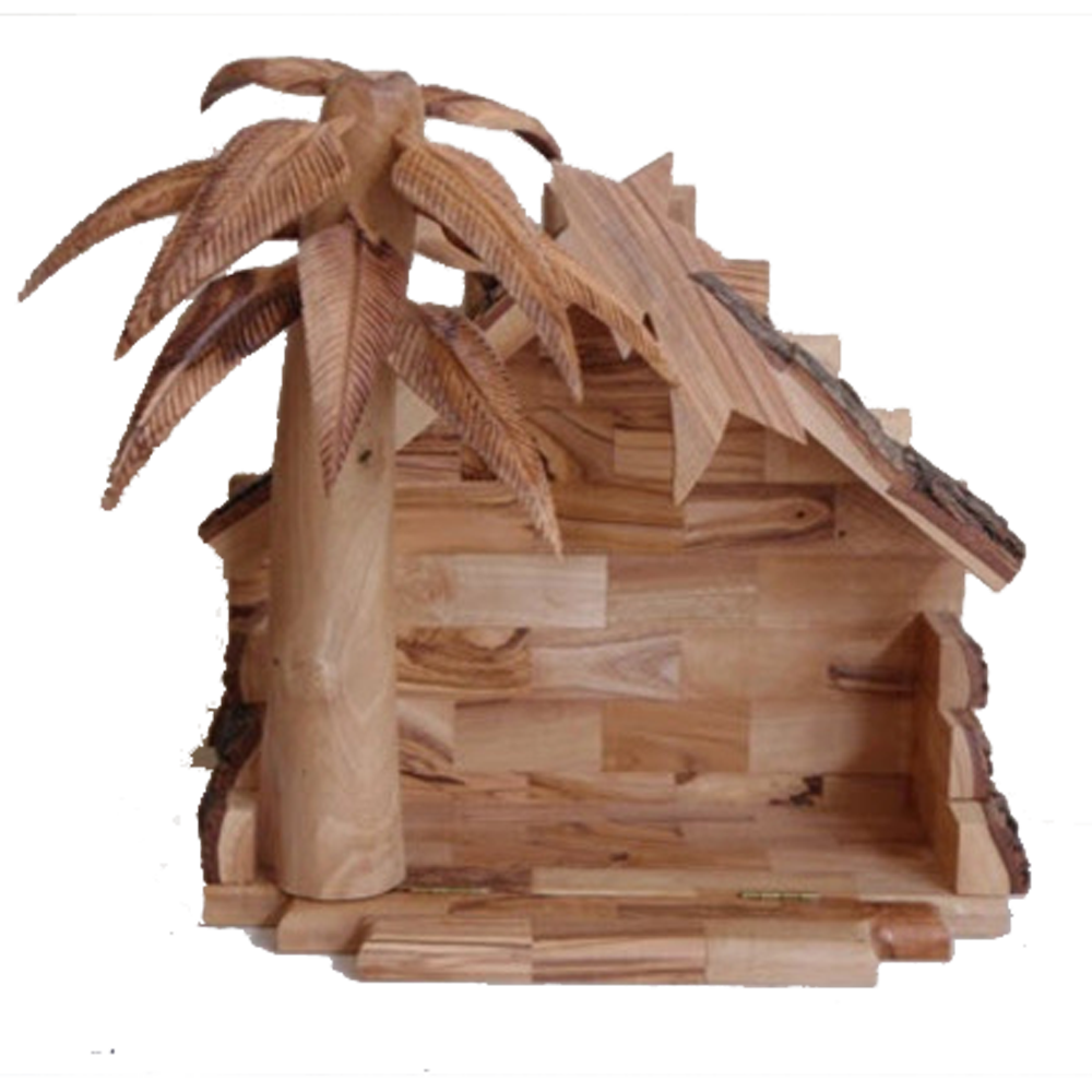 Olive Wood Nativity with Palm Tree Stable, , large image number 2