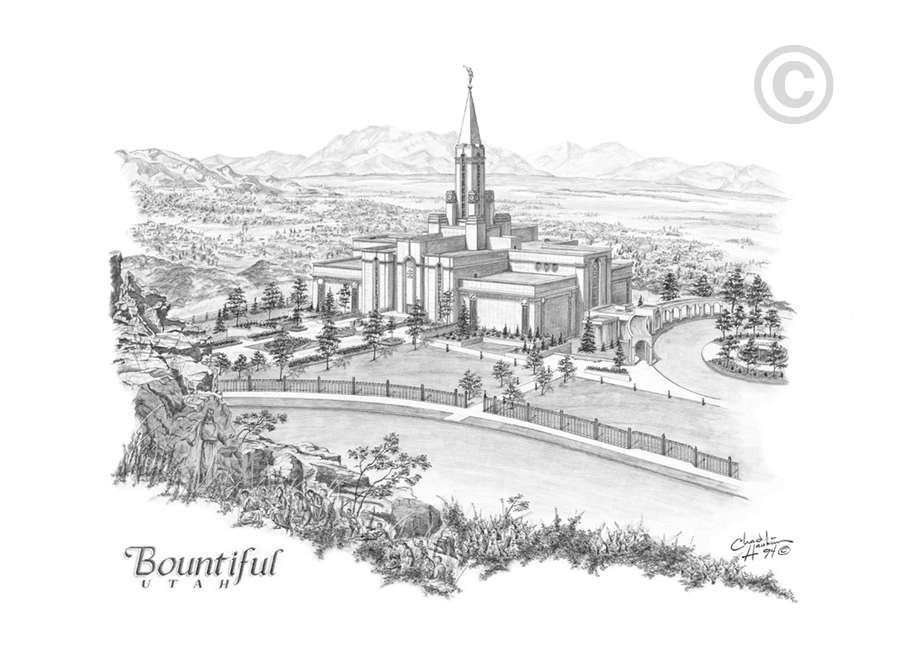 Bountiful Temple Sketch - 5x7 Print, , large image number 0