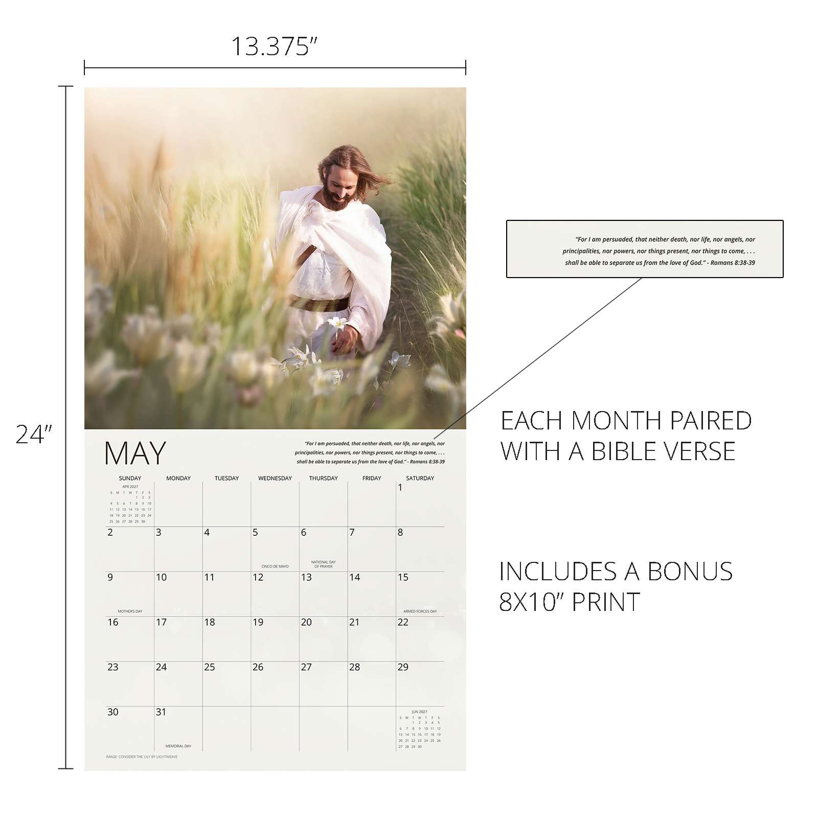 2027 Because He Lives Wall Calendar, , large image number 4