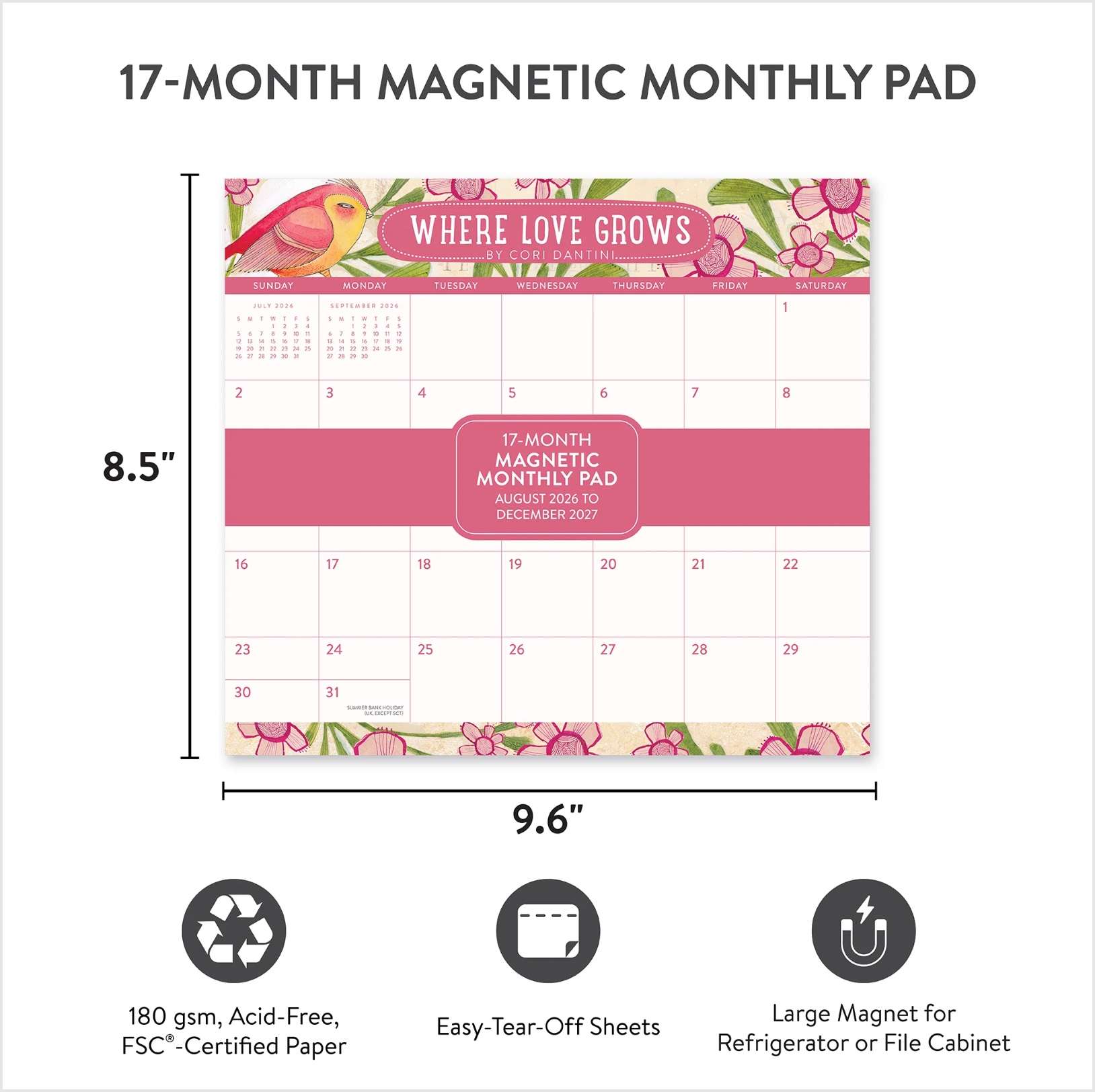 2027 Where Love Grows Magnetic Monthly Calendar Pad, , large