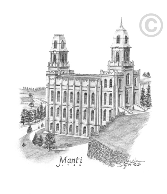 Manti Temple Sketch - 5x7 Print
