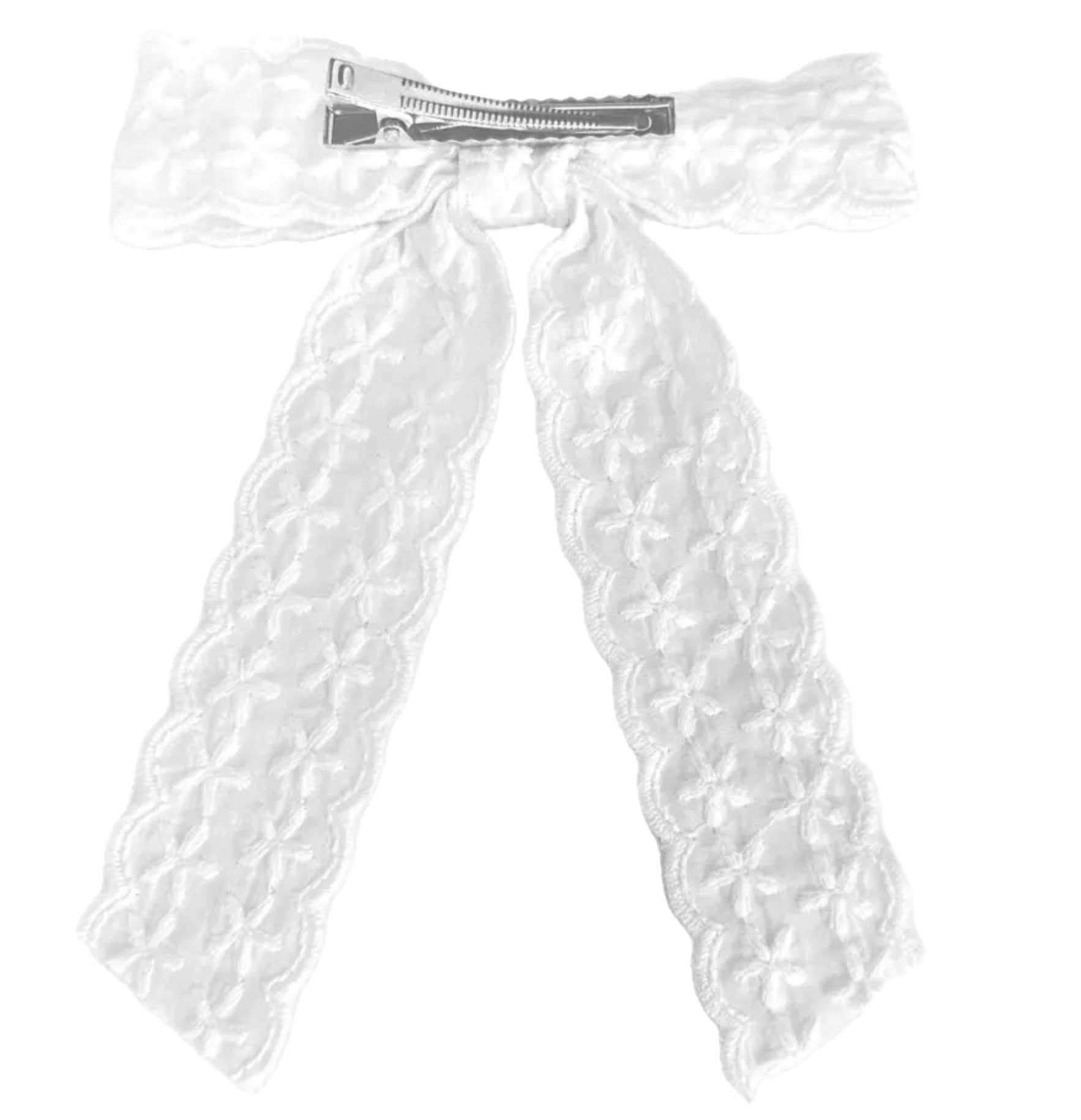 Embroidered Flower Baptism Hair Bow, , large