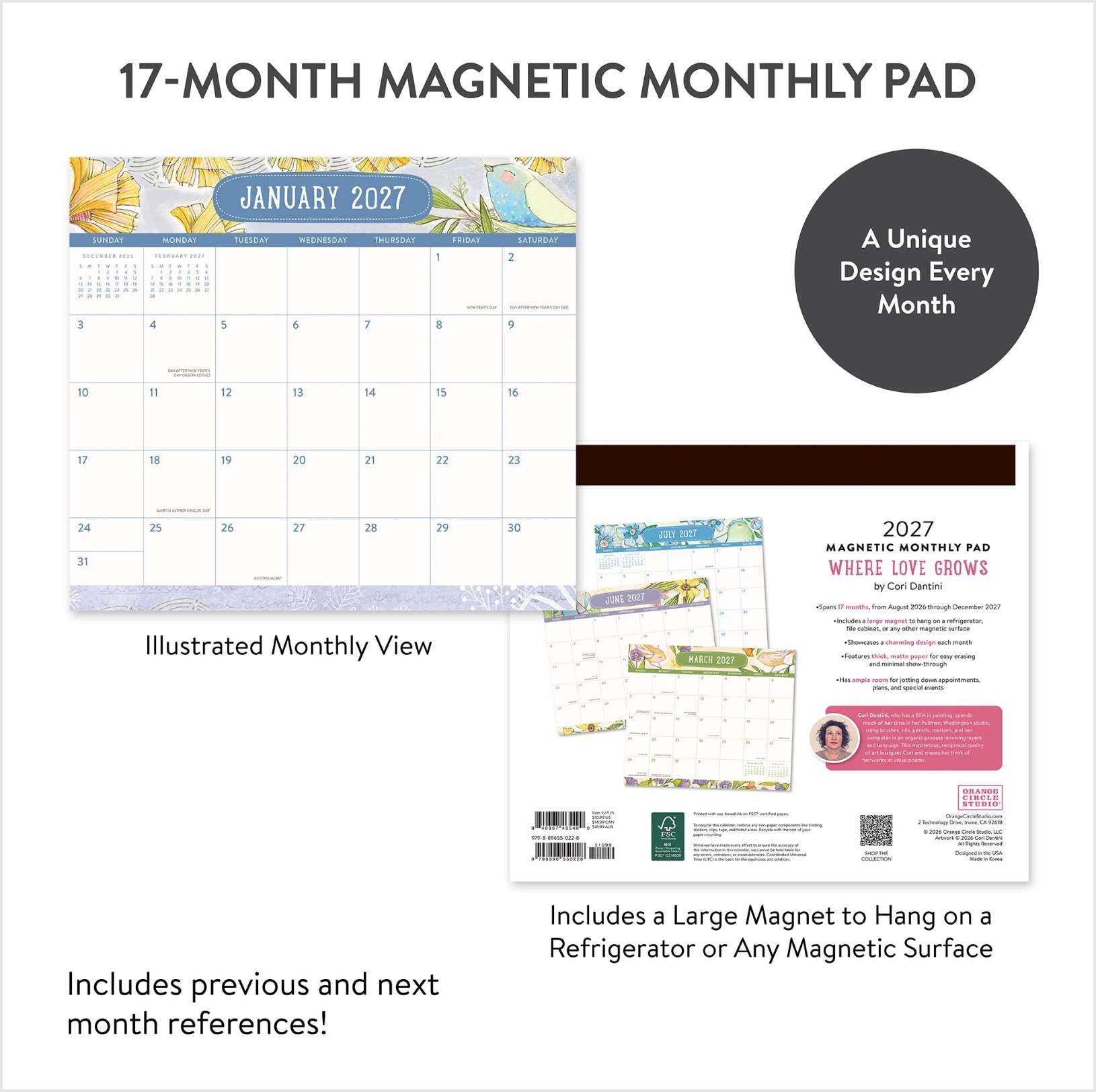 2027 Where Love Grows Magnetic Monthly Calendar Pad, , large image number 2
