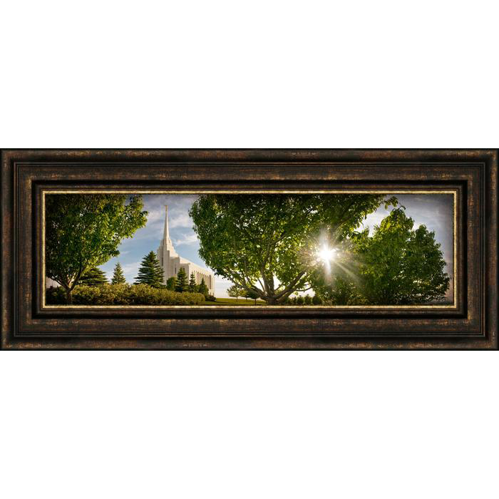 Rexburg Temple, the Day Dawn is Breaking (19x48 Canvas Framed Art)