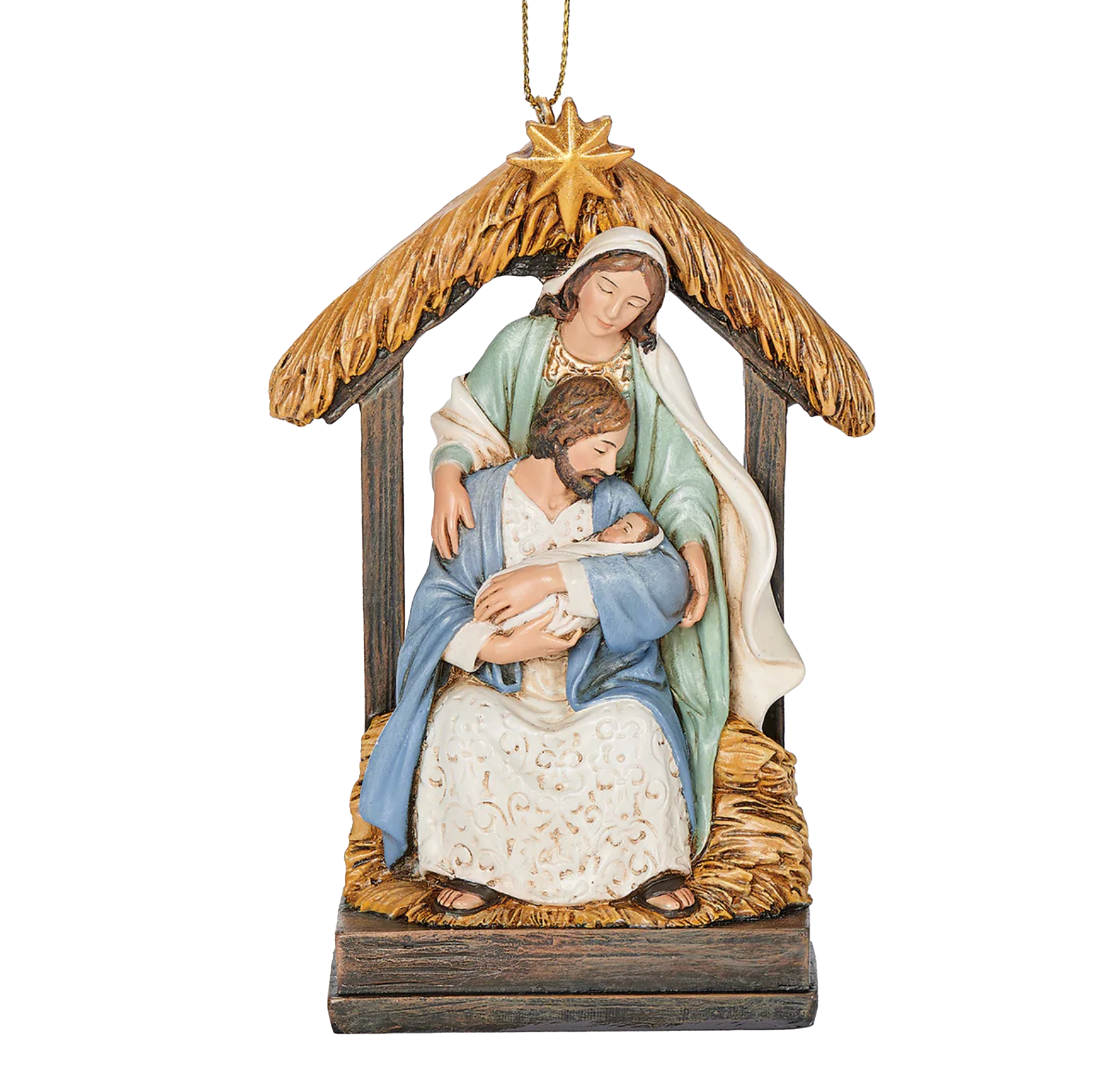Holy Family in Manger Scene Ornament