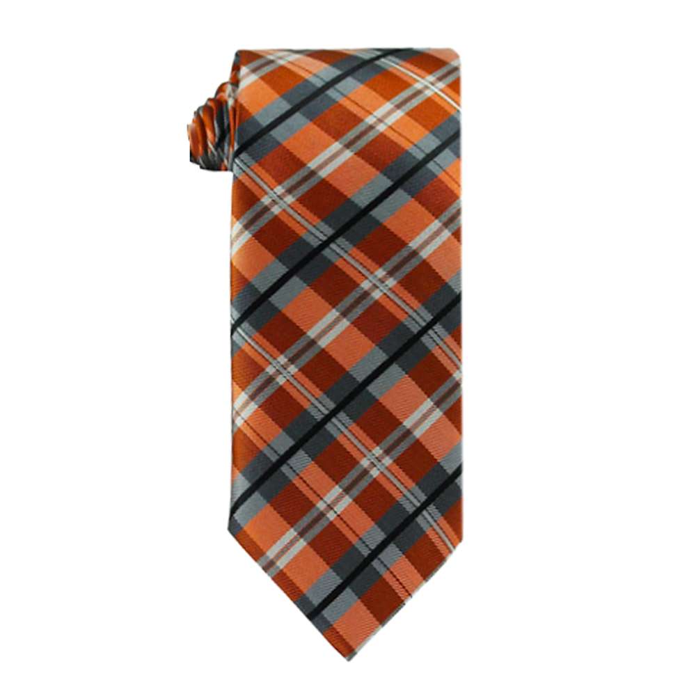 Youth Tangerine and Sterling Plaid Necktie