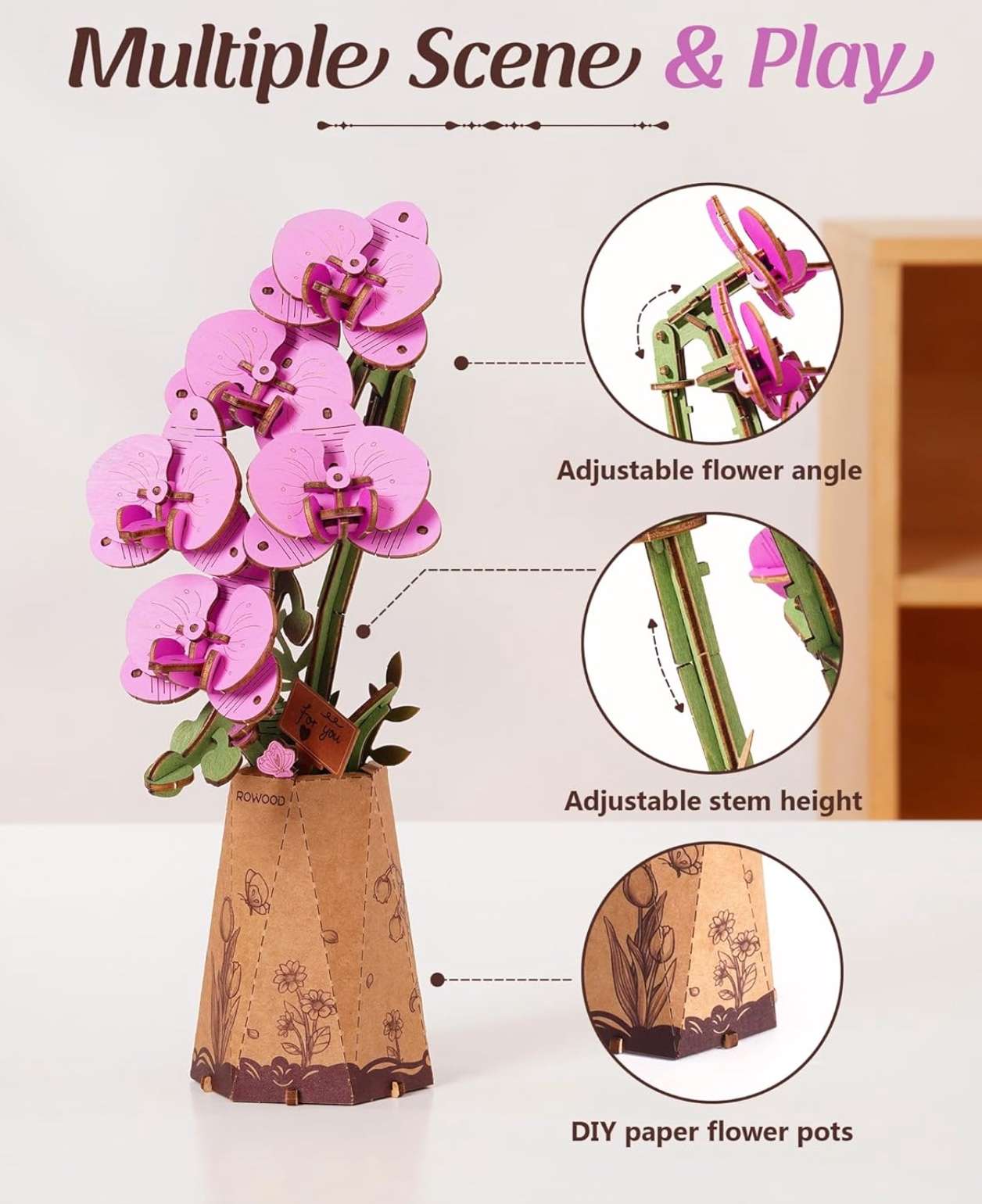 Purple Moth Orchid 132 Piece Wooden Puzzle, , large image number 2