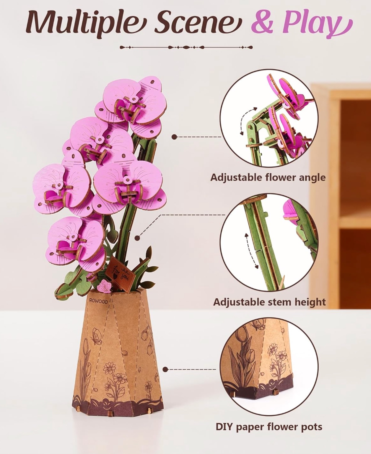 Purple Moth Orchid 132 Piece Wooden Puzzle, , large image number 2