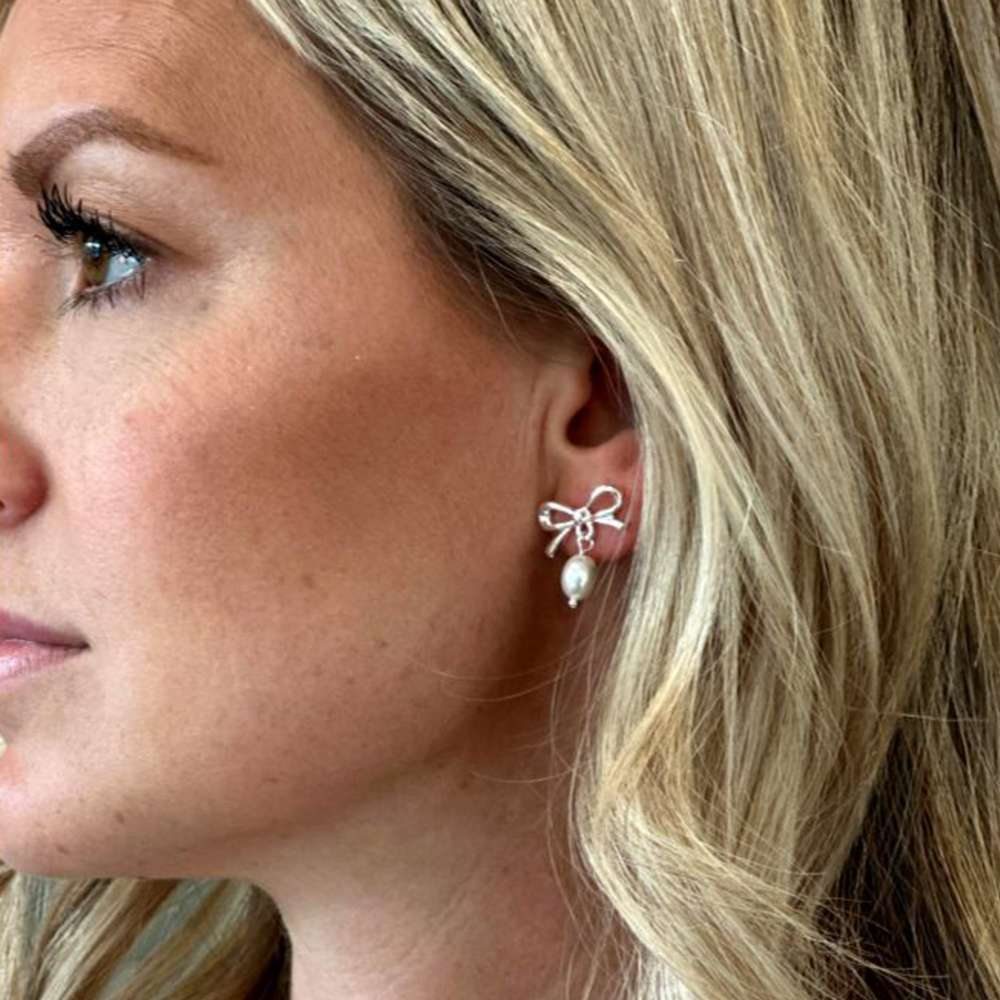 Pearl and Bow Earrings, , large image number 3