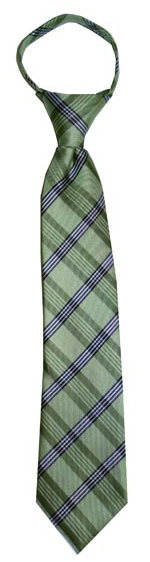 Boys' Willow Green Plaid Zipper Necktie, , large