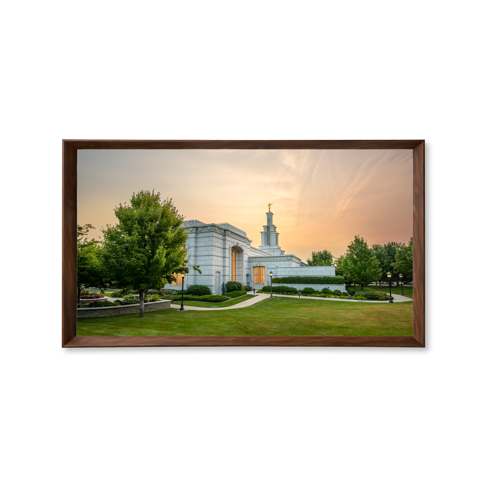 Columbia River Washington Temple, Fire of the Covenant Series (25x43 Framed Canvas Print)