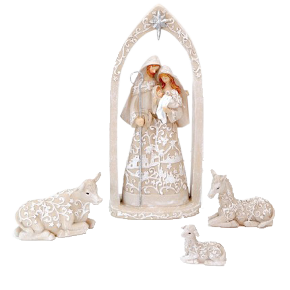 Holy Family with Animals Papercut Resin Nativity