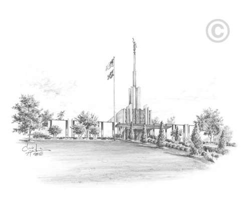 Atlanta Temple Sketch 5x7 Print, , large image number 0