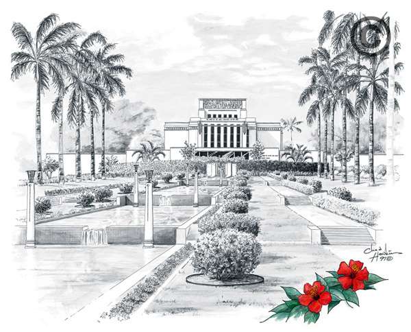 Laie Hawaii Temple Sketch - 5x7 Print