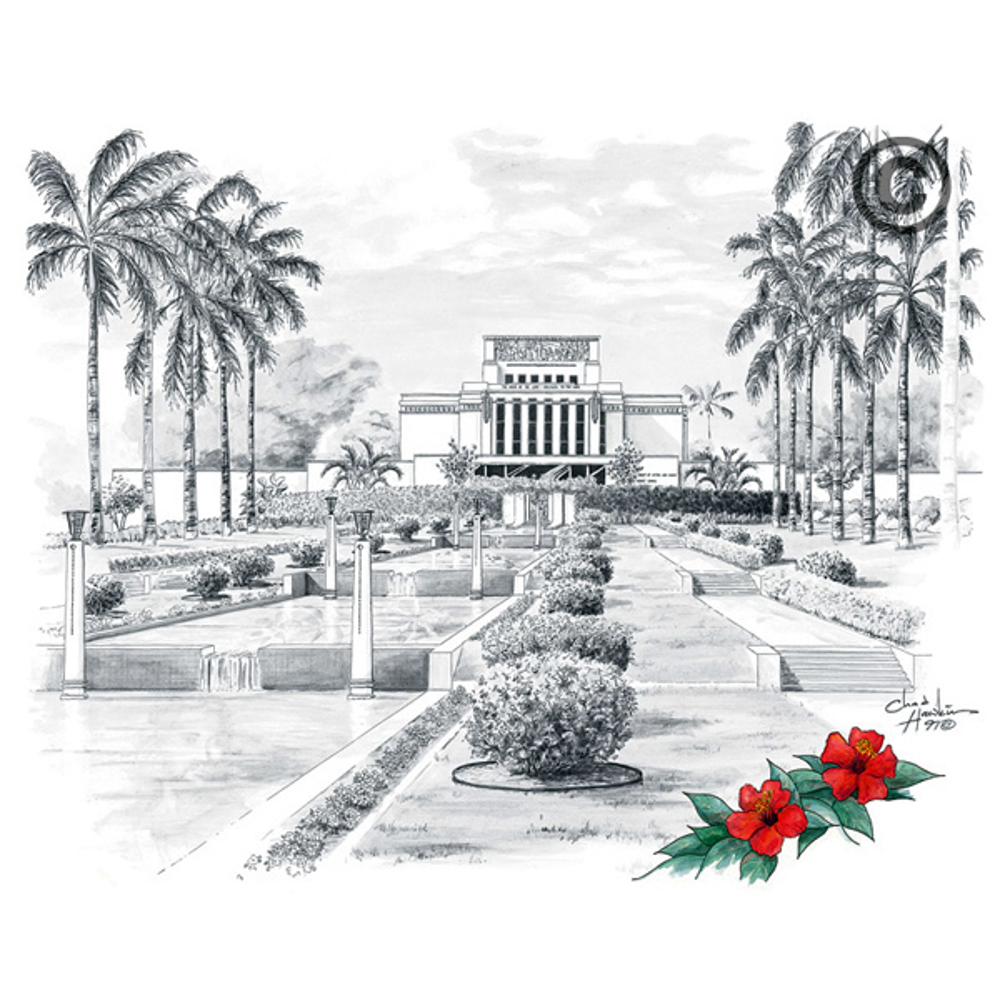 Laie Hawaii Temple Sketch - 5x7 Print, , large image number 0