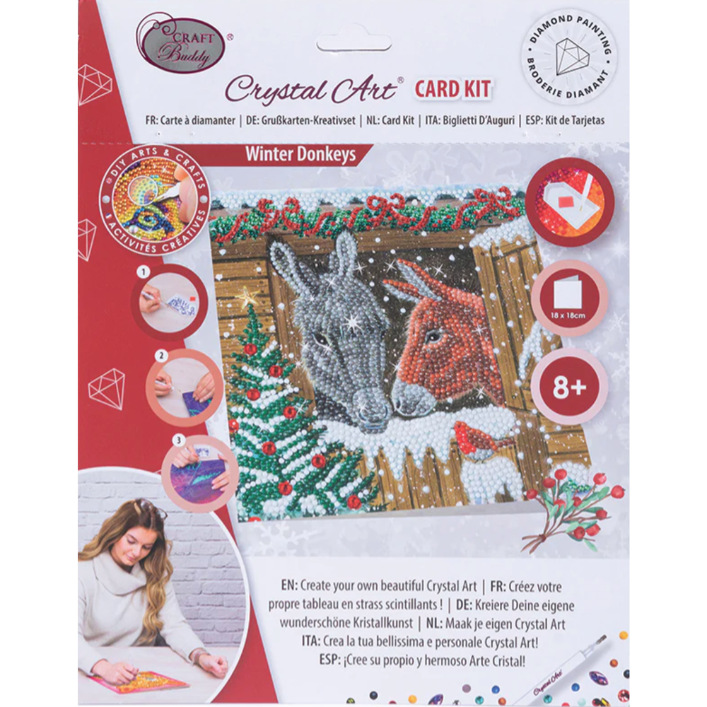 Winter Donkeys Christmas Crystal Art Card Kit