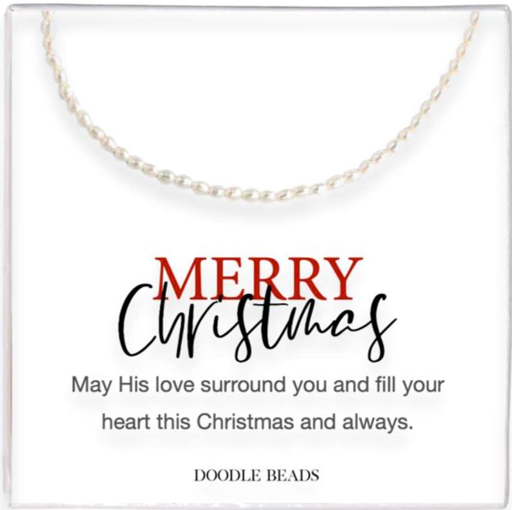 Merry Christmas Rice Pearl Necklace