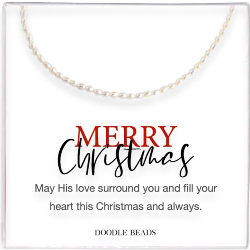Merry Christmas Rice Pearl Necklace, , large image number 0