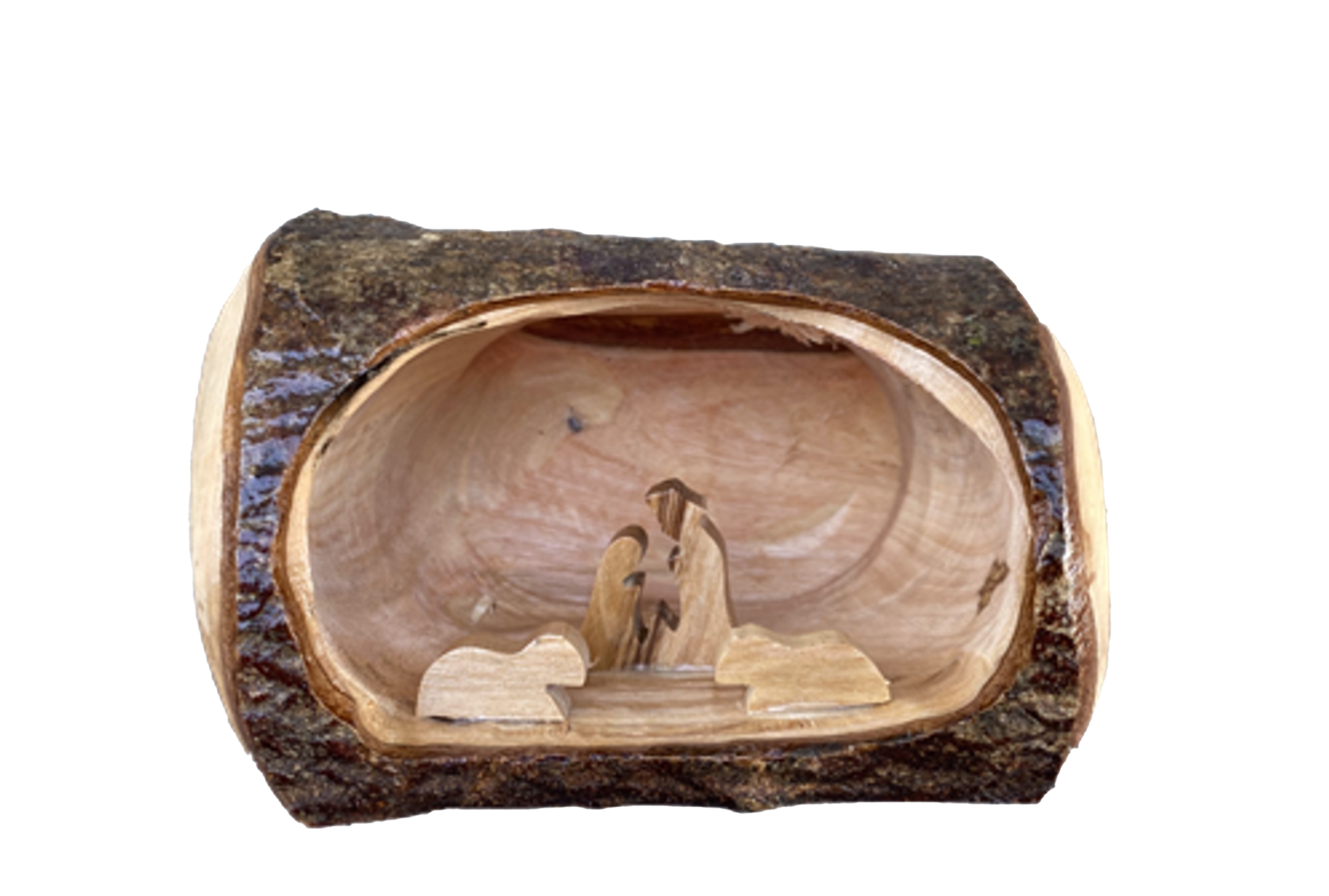 Mini Holy Family Log Nativity Grotto