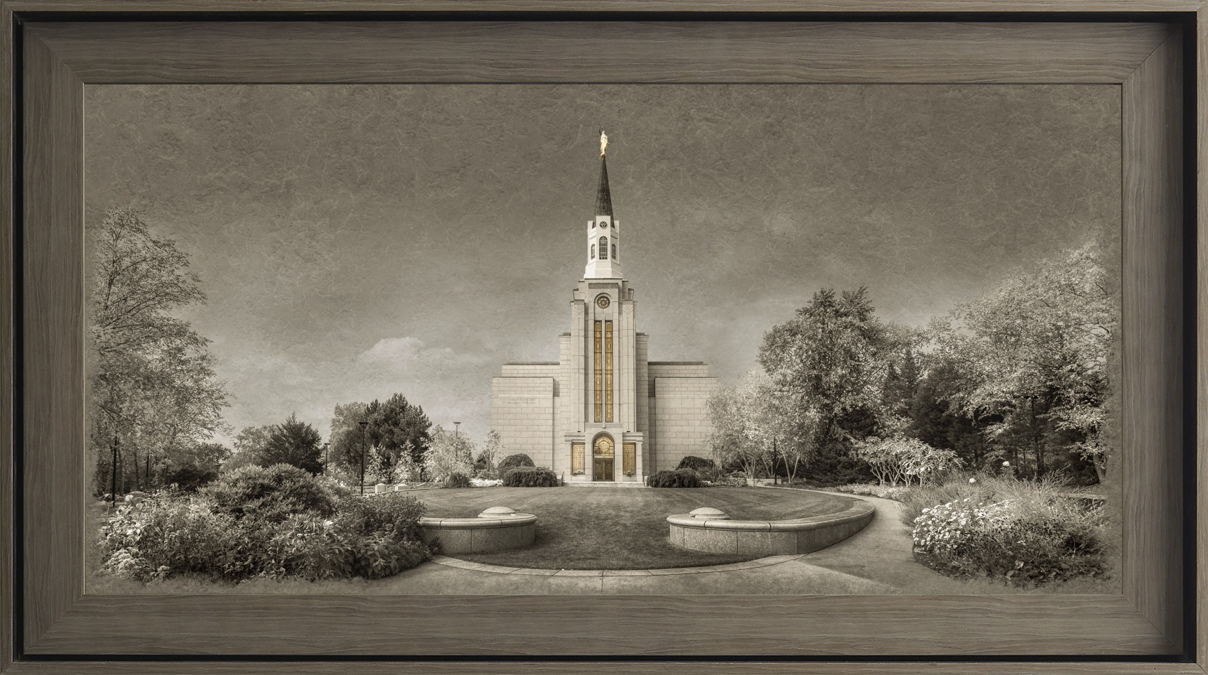 Boston Massachusetts Temple, Gray Wood (22x39 Textured Paper)
