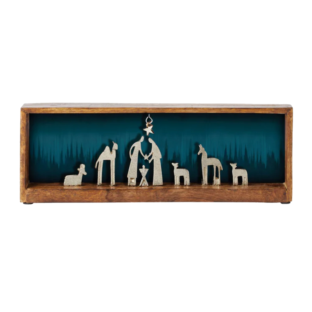 Framed Aluminum Wood Nativity