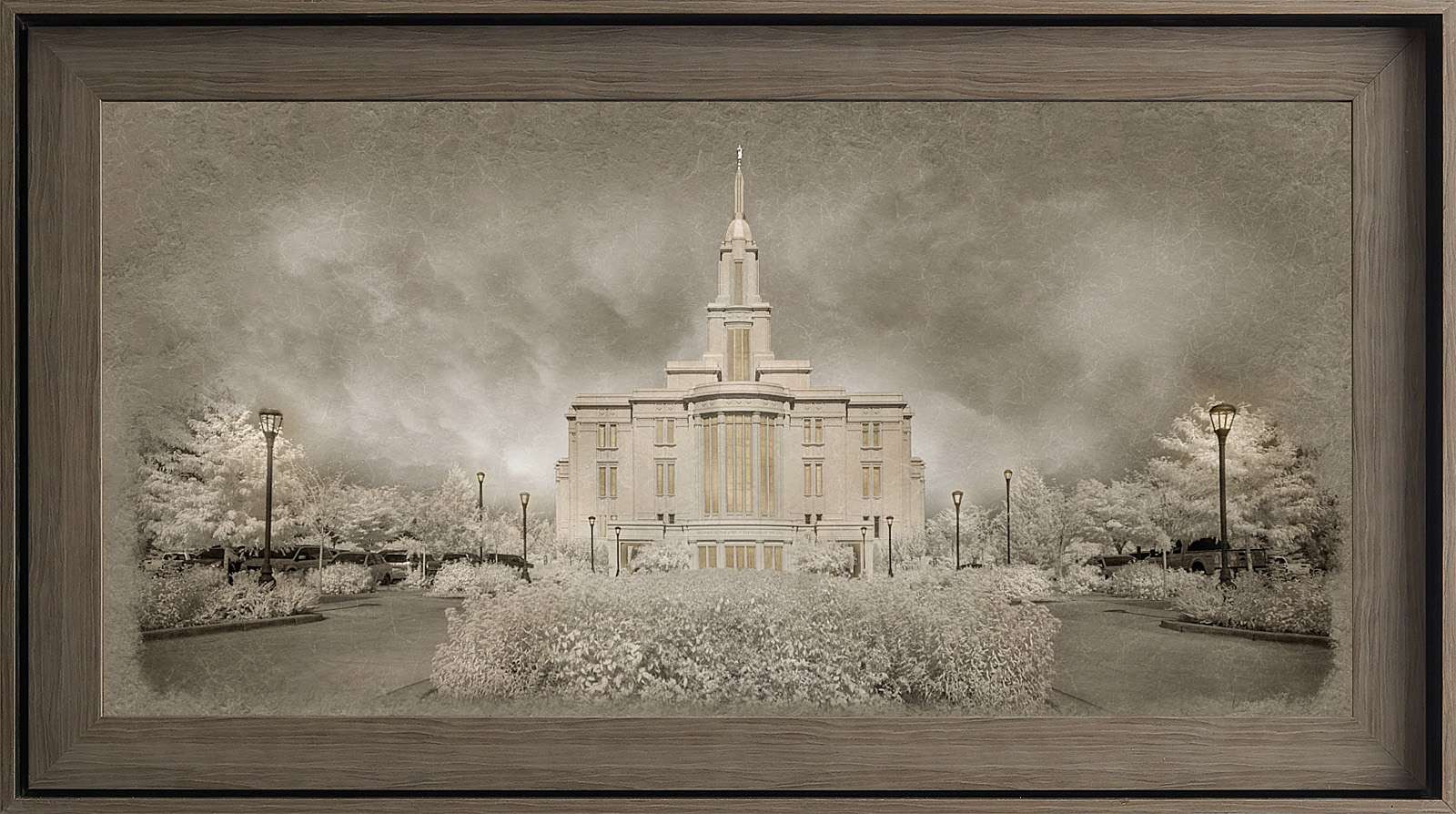 Payson Utah Temple, Gray Wood (22x39 Framed Textured Paper)