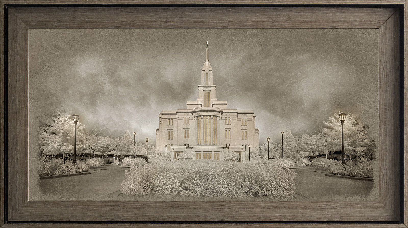 Payson Temple Framed Art, Gray Wood (22x39 Textured Paper), , large image number 0