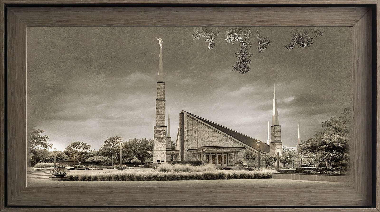 Dallas Texas Temple, Gray Wood (22x39 Framed Textured Paper), , large image number 0