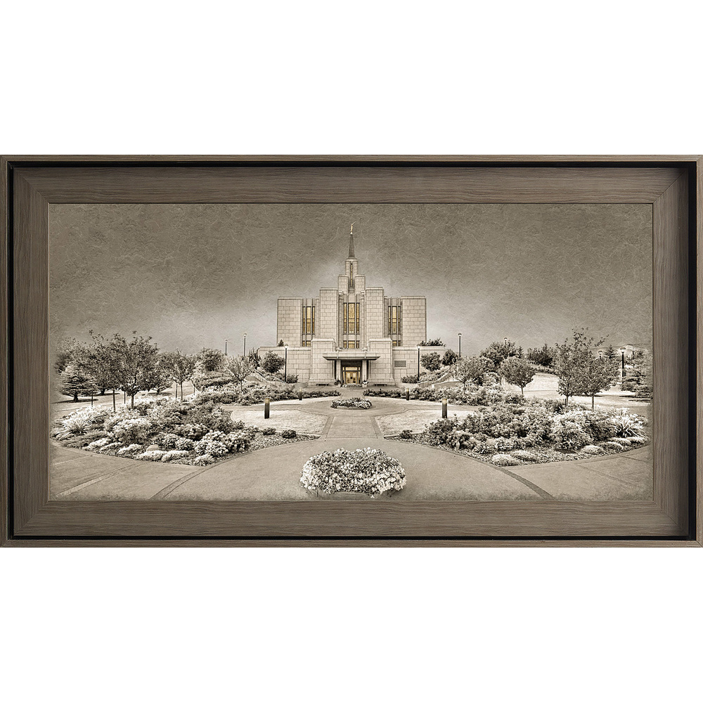 Calgary Alberta Temple, Gray Wood (22x39 Framed Textured Paper)