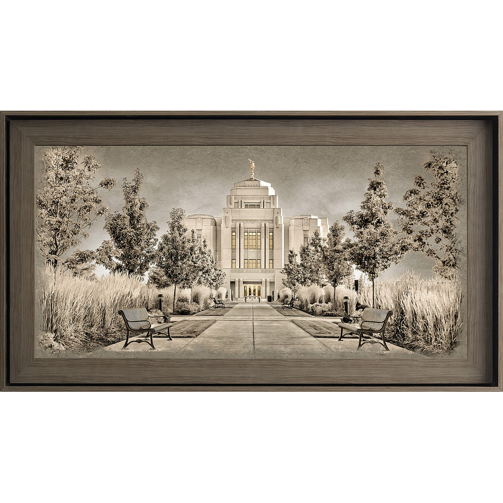Meridian Idaho Temple Gray Wood (22x39 Framed Textured Paper)