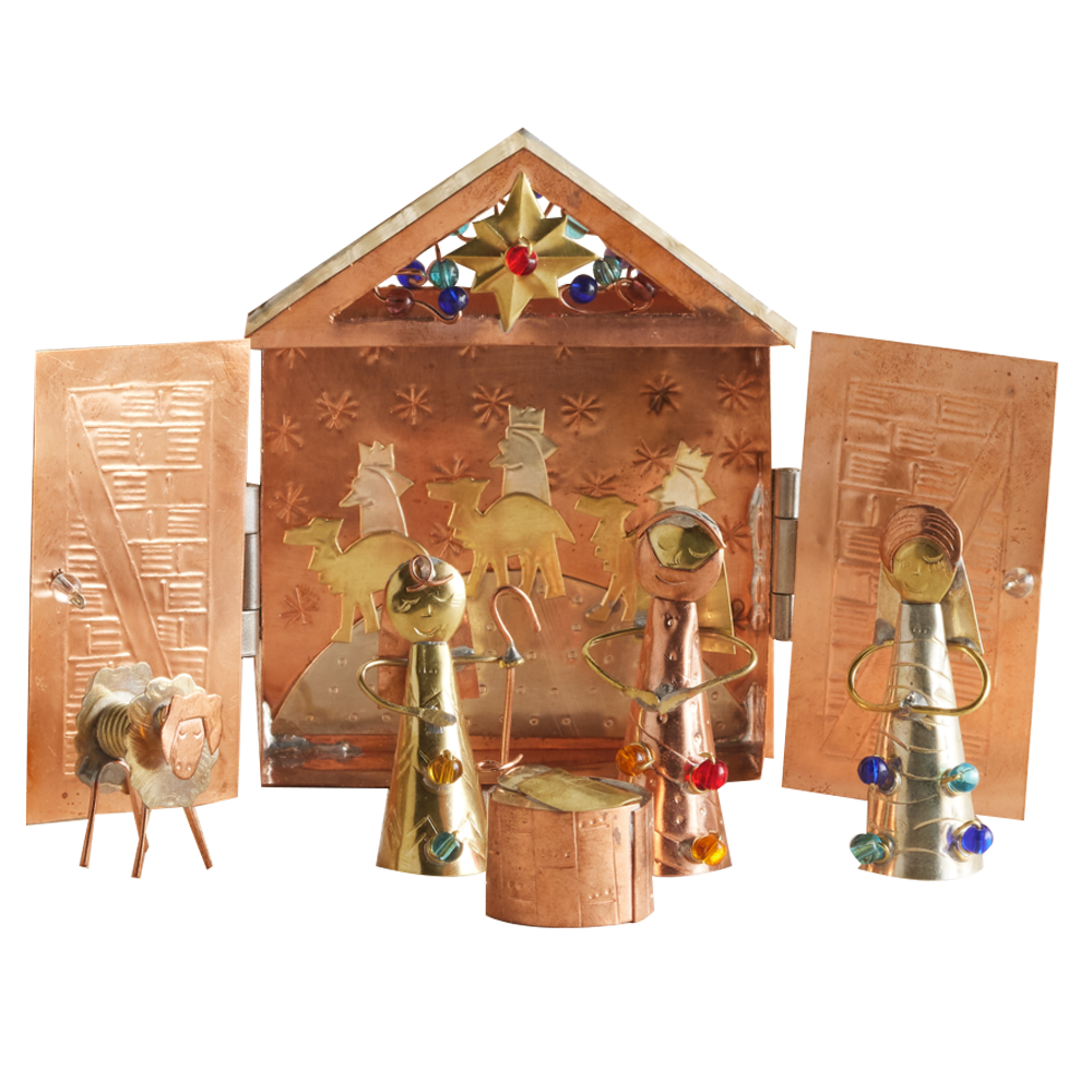 Thai Tiny Metal Beaded Nativity, , large
