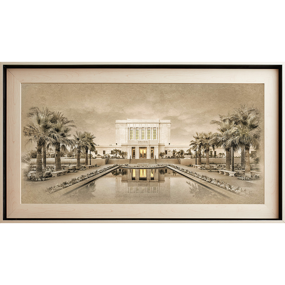 Mesa Arizona Temple, Light Wood (22x39 Framed Textured Paper)